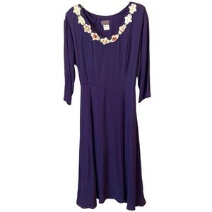 Tina Barrie | Size 14 | Vintage 80s Purple Women's Tie Back Lace & Floral Dress